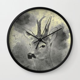 Retro: Roebuck Wall Clock | Graphite, Wood, Animal, Drawing, Chalk Charcoal, Buck, Issabild, Watercolor, Roebuck 