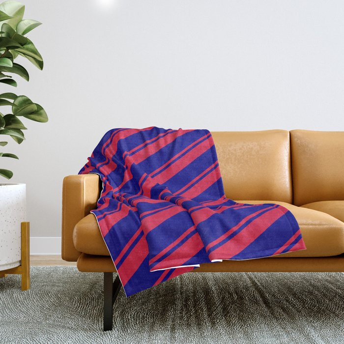 Crimson and Blue Colored Lines/Stripes Pattern Throw Blanket