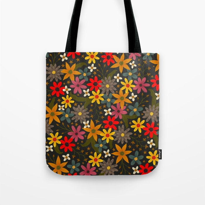 vibrant floral on dark Tote Bag