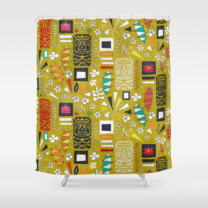 tiki yellow Shower Curtain