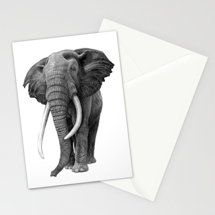Bull Elephant Drawing In Pencil Stationery Cards By Sean Fleming