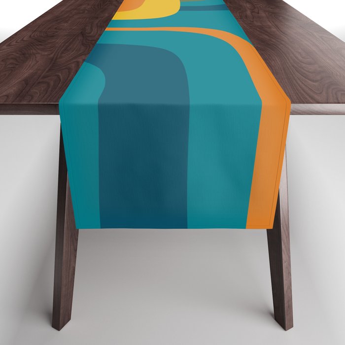 Palm Springs Midcentury Modern Abstract in Moroccan Mustard, Orange, Olive, Blue, and Teal Table Runner