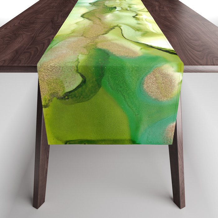 Mossy Wonder Abstract 42722 Modern Alcohol Ink painting by Herzart Table Runner