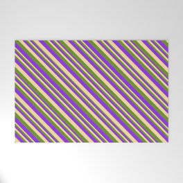 [ Thumbnail: Purple, Tan, and Green Colored Lines Pattern Welcome Mat ]