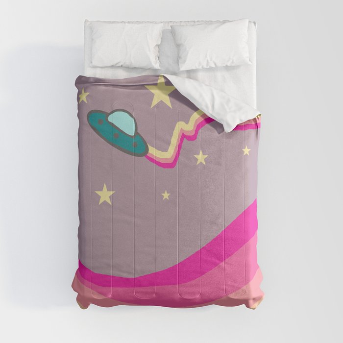 A rainbow UFO in the starry night! colorful and minimal nightscape Comforter