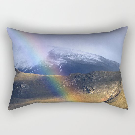 "Rainbow through the snow mountains". Into the storm. Rectangular Pillow