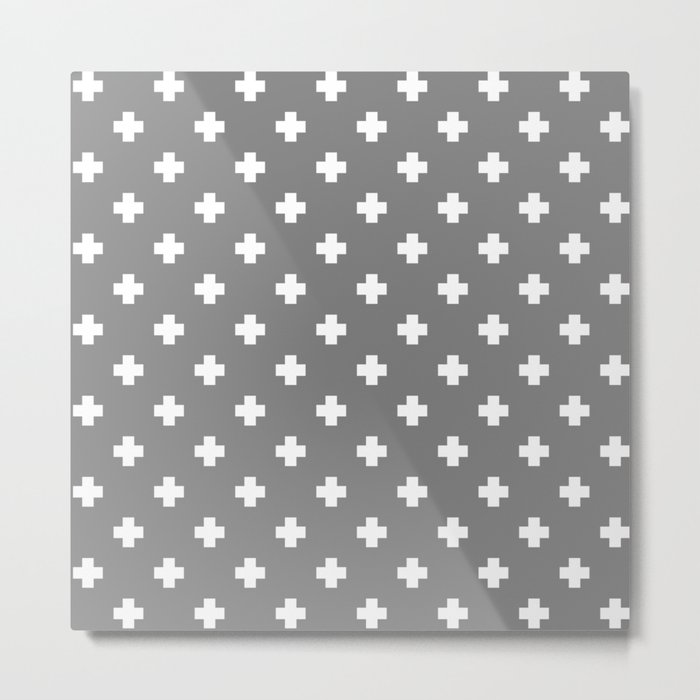 White Swiss Cross Pattern on Light Grey background Metal Print