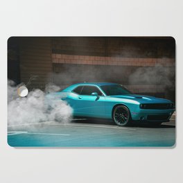 Vintage blue Hemi Challenger American Muscle car doing a burnout automobile transportation color photograph / photography poster posters Cutting Board