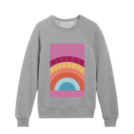 Sole - Minimalistic Colorful Sunny Retro Sun Art Design Pattern in Berry Pink and Turquoise Kids Crewneck