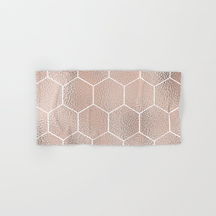 Rose gold foil honeycomb geometric Hand & Bath Towel