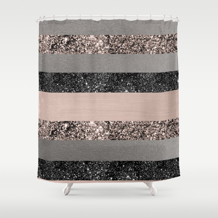 Blush Glitter Glam Stripes #1 (Faux Glitter) #shiny #decor #art #society6 Shower Curtain