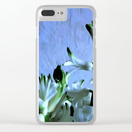 white hyacinthe on light blue background Clear iPhone Case