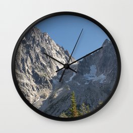 Mountain Peaks Wide Format Wall Clock | Washingtonstate, Mountaineering, Showercurtain, Evergreen, Dramatic, Glaciers, Colchuck, Wilderness, Mountains, Landscape 