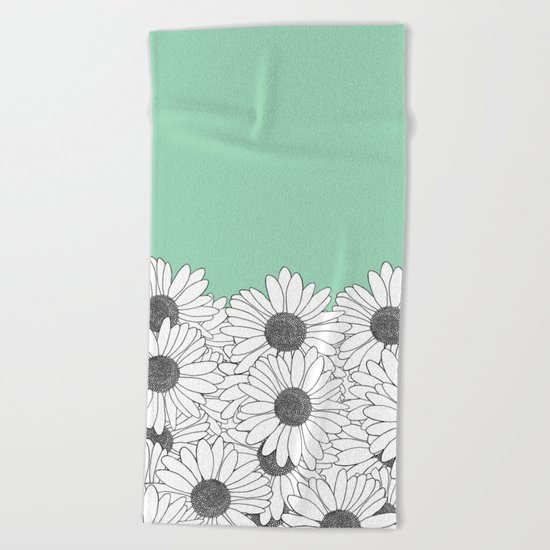 Daisy Boarder Mint Beach Towel