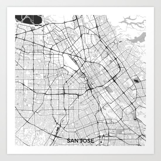 San Jose Map Gray Art Print