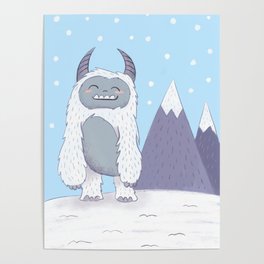 Yeti in the Mountains - Blue Poster