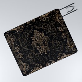 Fleur-de-lis ornament Black and Gold Picnic Blanket