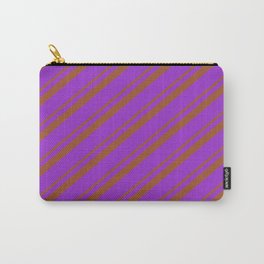 [ Thumbnail: Sienna and Dark Orchid Colored Pattern of Stripes Carry-All Pouch ]