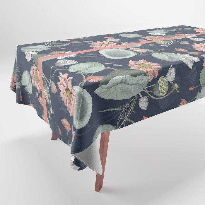 moody midnight lotus seamless pattern Tablecloth