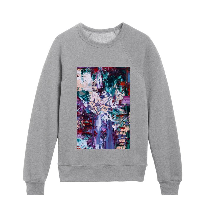 Midnight Music: An oil painting in purple, green, and red Kids Crewneck