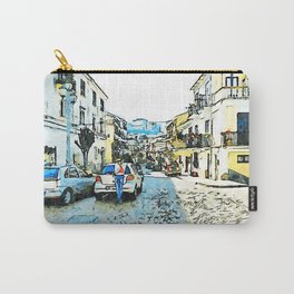 Street of Pizzo Calabro with car parked Carry-All Pouch | Watercolor, Man, Calabria, Painting, Color, Digitalmanipulation, Parkedcar, Whitecar, Pizzocalabro, Southernitaly 