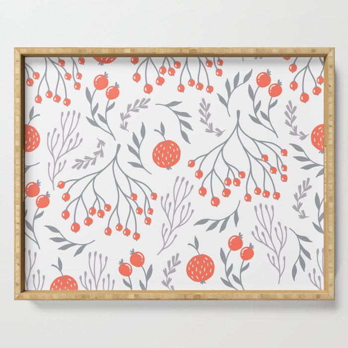 Red Berry Floral Serving Tray