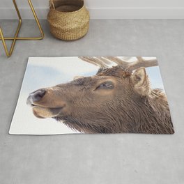Watercolor Elk Bull 19, Estes Park, Colorado, Overbite Area & Throw Rug