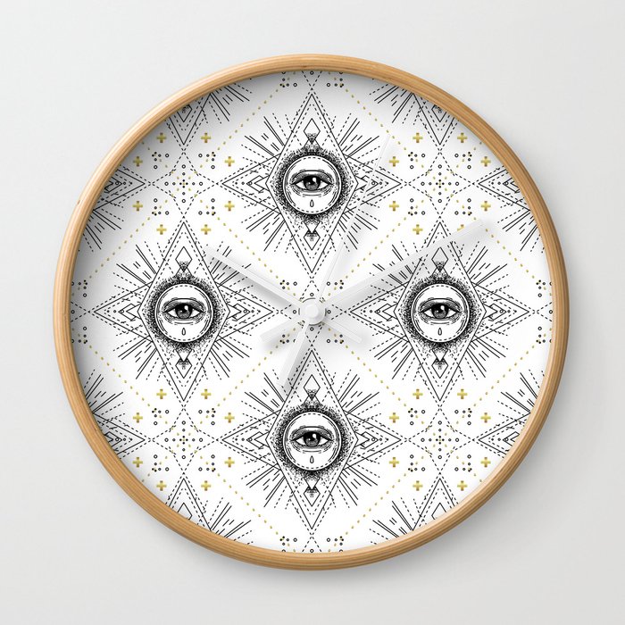 Sacred geometry seamless pattern with all seeing eye over white. Wall Clock