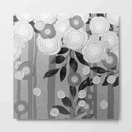Black and White Flowers Design Metal Print