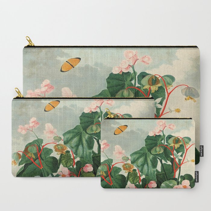 Pink Floral The Oblique-Leaved Begonias : Temple of Flora Carry-All Pouch