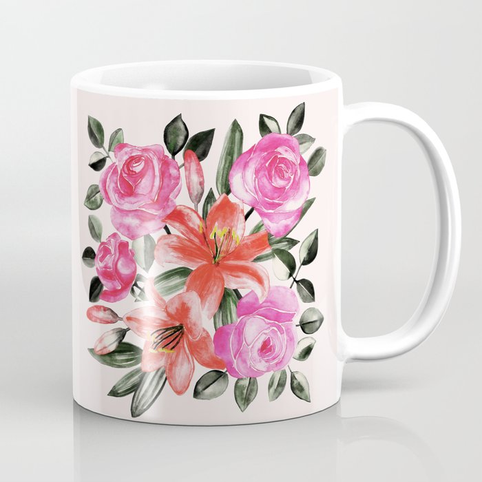 Roses and Lilies in watercolor Coffee Mug