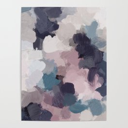 Picking Blackberries - Teal Indigo Lavender Abstract Wall Art, Feminine Painting Print, Modern Art Poster