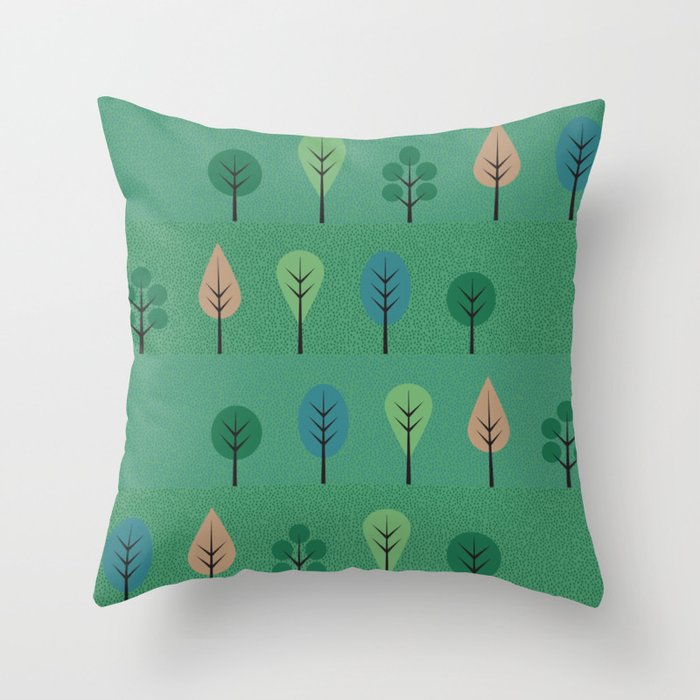 Retro emerald green forest trees Throw Pillow