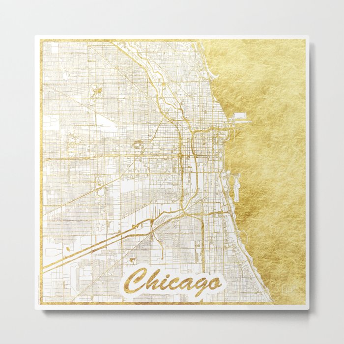 Chicago Map Gold Metal Print