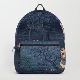 Foxes at Night Shrine Vintage Ukiyo-e Japanese Art Backpack | Nature, Painting, Print, Hiroshige, Ukiyoe, Landscape, Art, Japanese, 100Viewsofedo, Night 