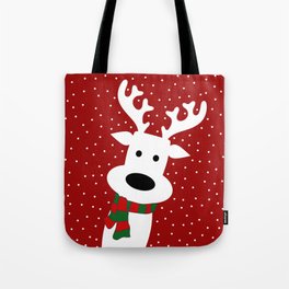 Reindeer in a snowy day (red) Tote Bag