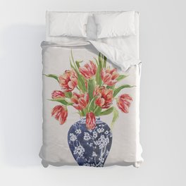 Tulips in Chinese Vase Duvet Cover