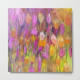 Field of Flowers in Yellow and Pink Metal Print