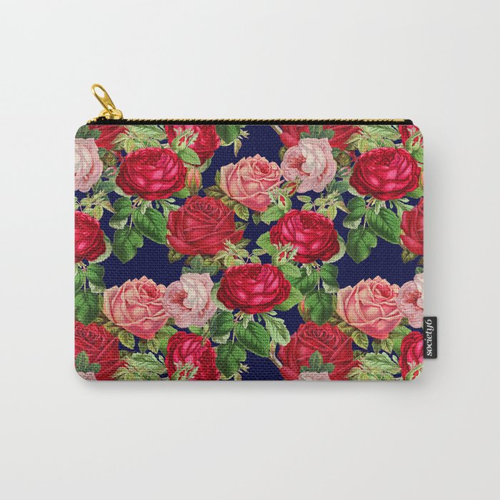 Vintage Roses on Navy Carry-All Pouch