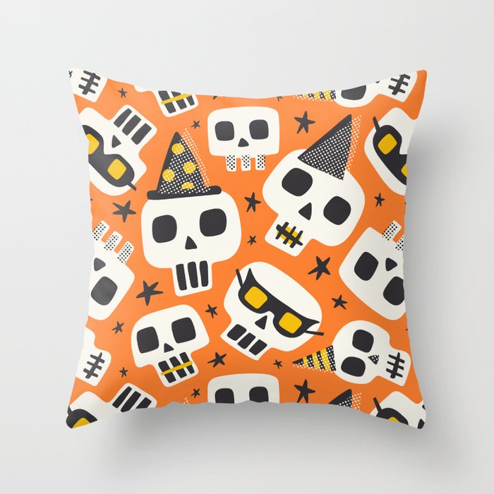 Krania Mania Halloween Orange Throw Pillow