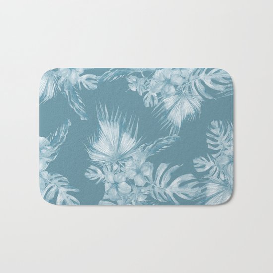 Teal Island Escape Palm Leaves + Flowers Bath Mat