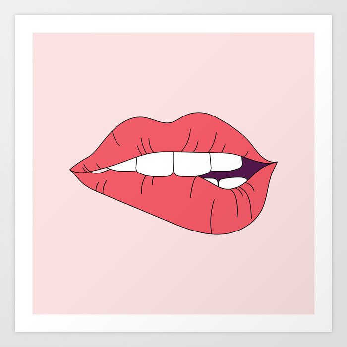 Pink Biting Lip Art Print