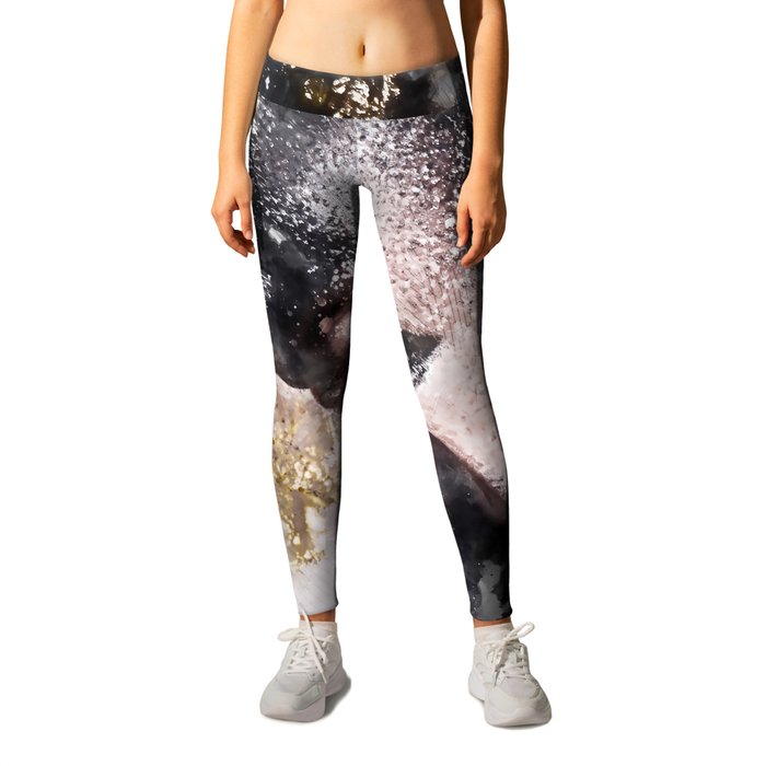 Beautiful Abstract Black and Gold Woman Portrait Leggings