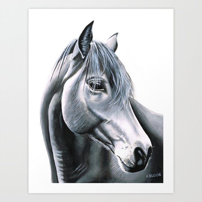 Black And White Horse Digital Download Art Print Acrylic Painting