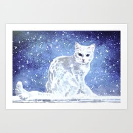 Abstract white cat Art Print