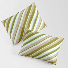 [ Thumbnail: Green, Light Cyan & Tan Colored Pattern of Stripes Pillow Sham ]