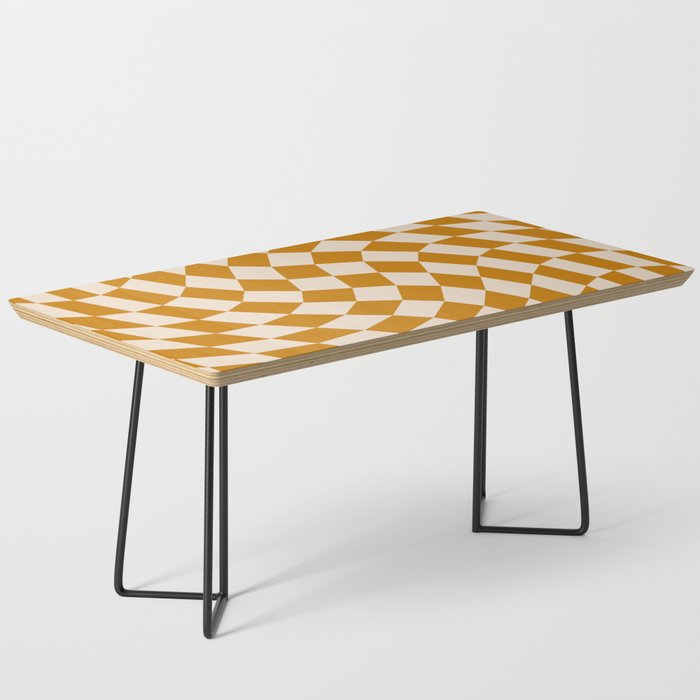 70s Retro Warped Grid in Yellow & Beige Coffee Table
