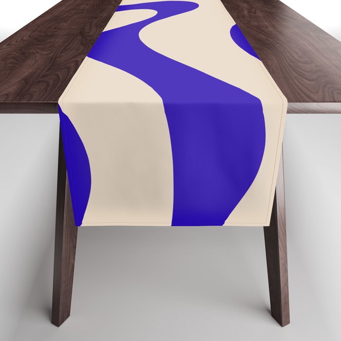 Modern Liquid Swirl Abstract Pattern Square in Cobalt Blue Table Runner