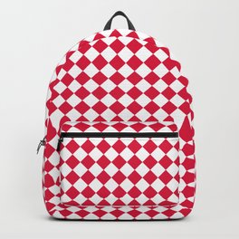 White and Crimson Red Diamonds Backpack | Whitediamonds, Checkered, White, Crimsonred, Checkerboard, Crimsonreddiamonds, Diamonds, Pattern, Reddiamonds, Graphicdesign 