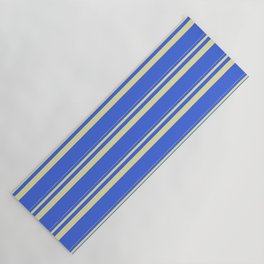 [ Thumbnail: Pale Goldenrod & Royal Blue Colored Stripes/Lines Pattern Yoga Mat ]